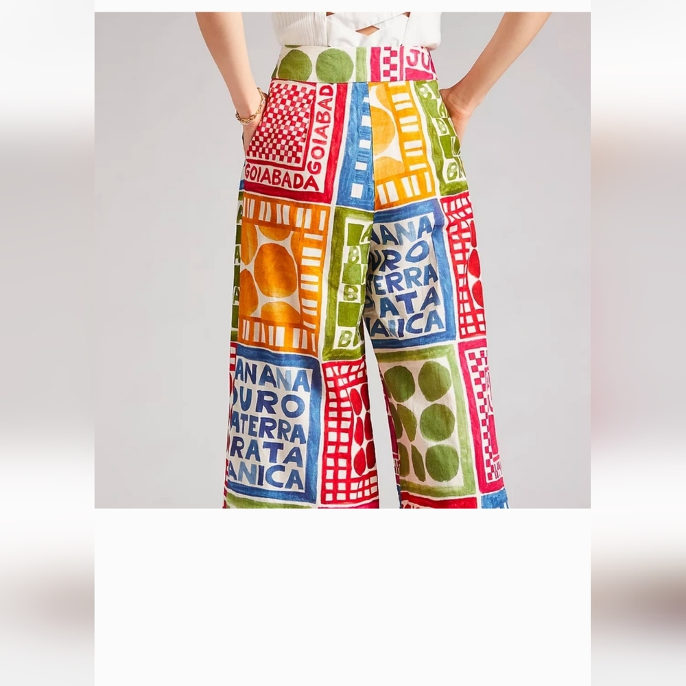 Anthropologie Multicolor Graphic Wide-Leg Pants — Red, Blue, Green, Yellow - Picture 4 of 10